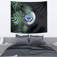 Federated States Of Micronesia Tapestry FSM Tropical Monstera Leaf Dark Tribal Pattern