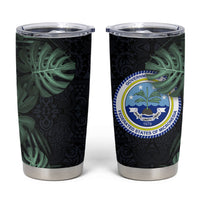 Federated States Of Micronesia Tumbler Cup FSM Tropical Monstera Leaf Dark Tribal Pattern