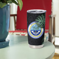 Federated States Of Micronesia Tumbler Cup FSM Tropical Monstera Leaf Dark Tribal Pattern