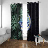 Federated States Of Micronesia Window Curtain FSM Tropical Monstera Leaf Dark Tribal Pattern