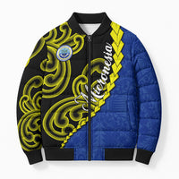Federated States Of Micronesia FSM Bomber Puffer Jacket Pacific Islander Tribal Swirl Geometric Pattern