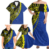 Federated States Of Micronesia FSM Family Matching Off Shoulder Maxi Dress and Hawaiian Shirt Pacific Islander Tribal Swirl Geometric Pattern
