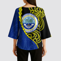 Federated States Of Micronesia FSM Kimono Sleeve Blouse Pacific Islander Tribal Swirl Geometric Pattern