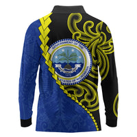 Federated States Of Micronesia FSM Long Sleeve Polo Shirt Pacific Islander Tribal Swirl Geometric Pattern
