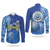 Micronesia Sea Turtle Couples Matching Summer Maxi Dress and Long Sleeve Button Shirt Federated States Of Micronesia Tribal Floral Pattern