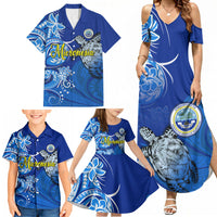 Micronesia Sea Turtle Family Matching Summer Maxi Dress and Hawaiian Shirt Federated States Of Micronesia Tribal Floral Pattern