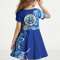 Micronesia Sea Turtle Kid Short Sleeve Dress Federated States Of Micronesia Tribal Floral Pattern