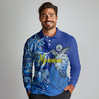 Micronesia Sea Turtle Long Sleeve Polo Shirt Federated States Of Micronesia Tribal Floral Pattern