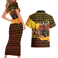 Tropical Christmas In July Santa Claus Couples Matching Short Sleeve Bodycon Dress and Hawaiian Shirt Festive Hawaiian With Beach Reindeer Sleigh TS04 - Polynesian Pride