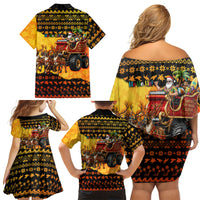 Tropical Christmas In July Santa Claus Family Matching Off Shoulder Short Dress and Hawaiian Shirt Festive Hawaiian With Beach Reindeer Sleigh TS04 - Polynesian Pride