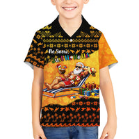Tropical Christmas In July Santa Claus Family Matching Off Shoulder Short Dress and Hawaiian Shirt Festive Hawaiian With Beach Reindeer Sleigh TS04 Son's Shirt Orange Black - Polynesian Pride