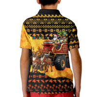 Tropical Christmas In July Santa Claus Kid Polo Shirt Festive Hawaiian With Beach Reindeer Sleigh TS04 - Polynesian Pride