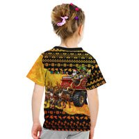 Tropical Christmas In July Santa Claus Kid T Shirt Festive Hawaiian With Beach Reindeer Sleigh TS04 - Polynesian Pride