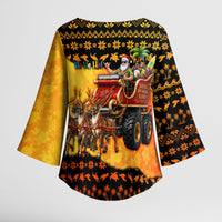 Tropical Christmas In July Santa Claus Kimono Sleeve Blouse Festive Hawaiian With Beach Reindeer Sleigh TS04 - Polynesian Pride