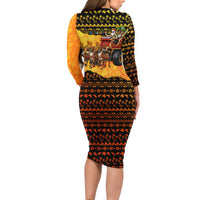 Tropical Christmas In July Santa Claus Long Sleeve Bodycon Dress Festive Hawaiian With Beach Reindeer Sleigh TS04 - Polynesian Pride