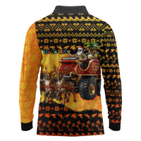 Tropical Christmas In July Santa Claus Long Sleeve Polo Shirt Festive Hawaiian With Beach Reindeer Sleigh TS04 - Polynesian Pride