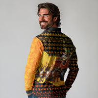 Tropical Christmas In July Santa Claus Long Sleeve Polo Shirt Festive Hawaiian With Beach Reindeer Sleigh TS04 - Polynesian Pride