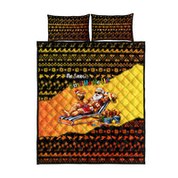 Tropical Christmas In July Santa Claus Quilt Bed Set Festive Hawaiian With Beach Reindeer Sleigh TS04 - Polynesian Pride