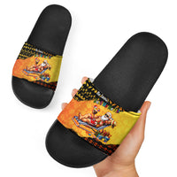 Tropical Christmas In July Santa Claus Slide Sandals Festive Hawaiian With Beach Reindeer Sleigh TS04 - Polynesian Pride
