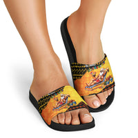 Tropical Christmas In July Santa Claus Slide Sandals Festive Hawaiian With Beach Reindeer Sleigh TS04 - Polynesian Pride