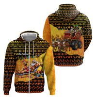 Tropical Christmas In July Santa Claus Zip Hoodie Festive Hawaiian With Beach Reindeer Sleigh TS04 - Polynesian Pride
