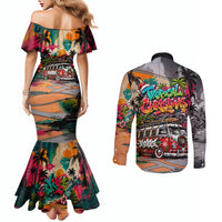 Tropical Christmas In July Candy Cane Surf Couples Matching Mermaid Dress and Long Sleeve Button Shirt Vibrant Street Art Beach Graffiti Graphic TS04 - Polynesian Pride