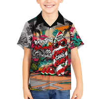 Tropical Christmas In July Candy Cane Surf Family Matching Off The Shoulder Long Sleeve Dress and Hawaiian Shirt Vibrant Street Art Beach Graffiti Graphic TS04 Son's Shirt Orange Grey - Polynesian Pride