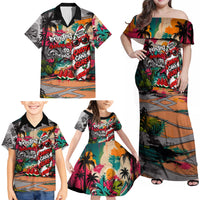 Tropical Christmas In July Candy Cane Surf Family Matching Off Shoulder Maxi Dress and Hawaiian Shirt Vibrant Street Art Beach Graffiti Graphic TS04 - Polynesian Pride