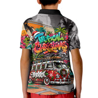 Tropical Christmas In July Candy Cane Surf Kid Polo Shirt Vibrant Street Art Beach Graffiti Graphic
