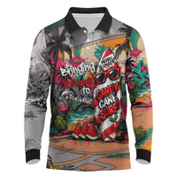 Tropical Christmas In July Candy Cane Surf Long Sleeve Polo Shirt Vibrant Street Art Beach Graffiti Graphic TS04 Orange Grey - Polynesian Pride