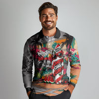 Tropical Christmas In July Candy Cane Surf Long Sleeve Polo Shirt Vibrant Street Art Beach Graffiti Graphic TS04 - Polynesian Pride