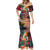 Tropical Christmas In July Candy Cane Surf Mermaid Dress Vibrant Street Art Beach Graffiti Graphic TS04 - Polynesian Pride