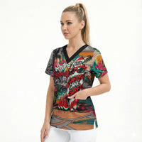 Tropical Christmas In July Candy Cane Surf Scrub Top Vibrant Street Art Beach Graffiti Graphic TS04 - Polynesian Pride
