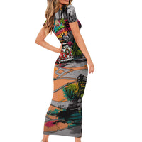 Tropical Christmas In July Candy Cane Surf Short Sleeve Bodycon Dress Vibrant Street Art Beach Graffiti Graphic TS04 - Polynesian Pride