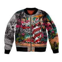 Tropical Christmas In July Candy Cane Surf Sleeve Zip Bomber Jacket Vibrant Street Art Beach Graffiti Graphic TS04 Unisex Orange Grey - Polynesian Pride