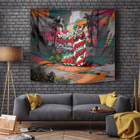 Tropical Christmas In July Candy Cane Surf Tapestry Vibrant Street Art Beach Graffiti Graphic TS04 Orange Grey - Polynesian Pride