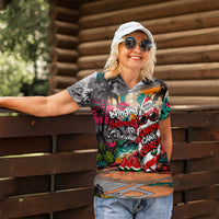 Tropical Christmas In July Candy Cane Surf Women Polo Shirt Vibrant Street Art Beach Graffiti Graphic TS04 - Polynesian Pride