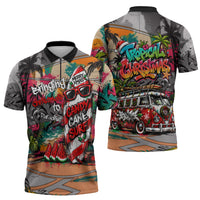 Tropical Christmas In July Candy Cane Surf Zipper Polo Shirt Vibrant Street Art Beach Graffiti Graphic TS04 - Polynesian Pride