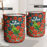 Fiji Taveuni Parrot Laundry Basket Tropical Waterfall Landscape With Floral Tribal Pattern