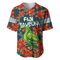 Fiji Taveuni Parrot Baseball Jersey Tropical Waterfall Landscape With Floral Tribal Pattern