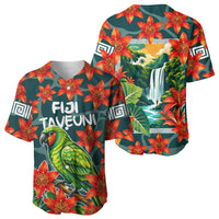 Fiji Taveuni Parrot Baseball Jersey Tropical Waterfall Landscape With Floral Tribal Pattern