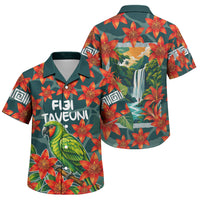Fiji Taveuni Parrot Family Matching Mermaid Dress and Hawaiian Shirt Tropical Waterfall Landscape With Floral Tribal Pattern