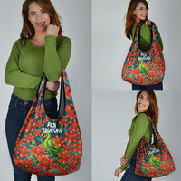 Fiji Taveuni Parrot Grocery Bag Tropical Waterfall Landscape With Floral Tribal Pattern