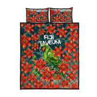 Fiji Taveuni Parrot Quilt Bed Set Tropical Waterfall Landscape With Floral Tribal Pattern