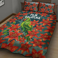 Fiji Taveuni Parrot Quilt Bed Set Tropical Waterfall Landscape With Floral Tribal Pattern