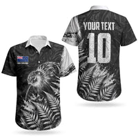 Personalized New Zealand Kiwi Bird Couples Matching Off The Shoulder Long Sleeve Dress and Hawaiian Shirt Grunge Maori Tribal Pattern Silver Fern