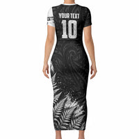 Personalized New Zealand Kiwi Bird Short Sleeve Bodycon Dress Grunge Maori Tribal Pattern Silver Fern