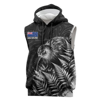 Personalized New Zealand Kiwi Bird Sleeveless Hoodie Grunge Maori Tribal Pattern Silver Fern