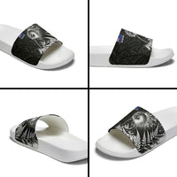 Personalized New Zealand Kiwi Bird Slide Sandals Grunge Maori Tribal Pattern Silver Fern