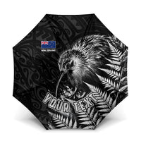 Personalized New Zealand Kiwi Bird Umbrella Grunge Maori Tribal Pattern Silver Fern